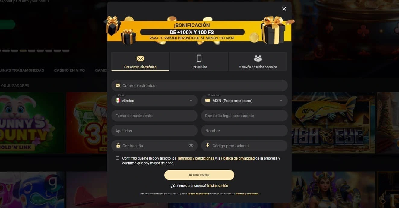 Registro e inicio de sesión en el casino 1xslots