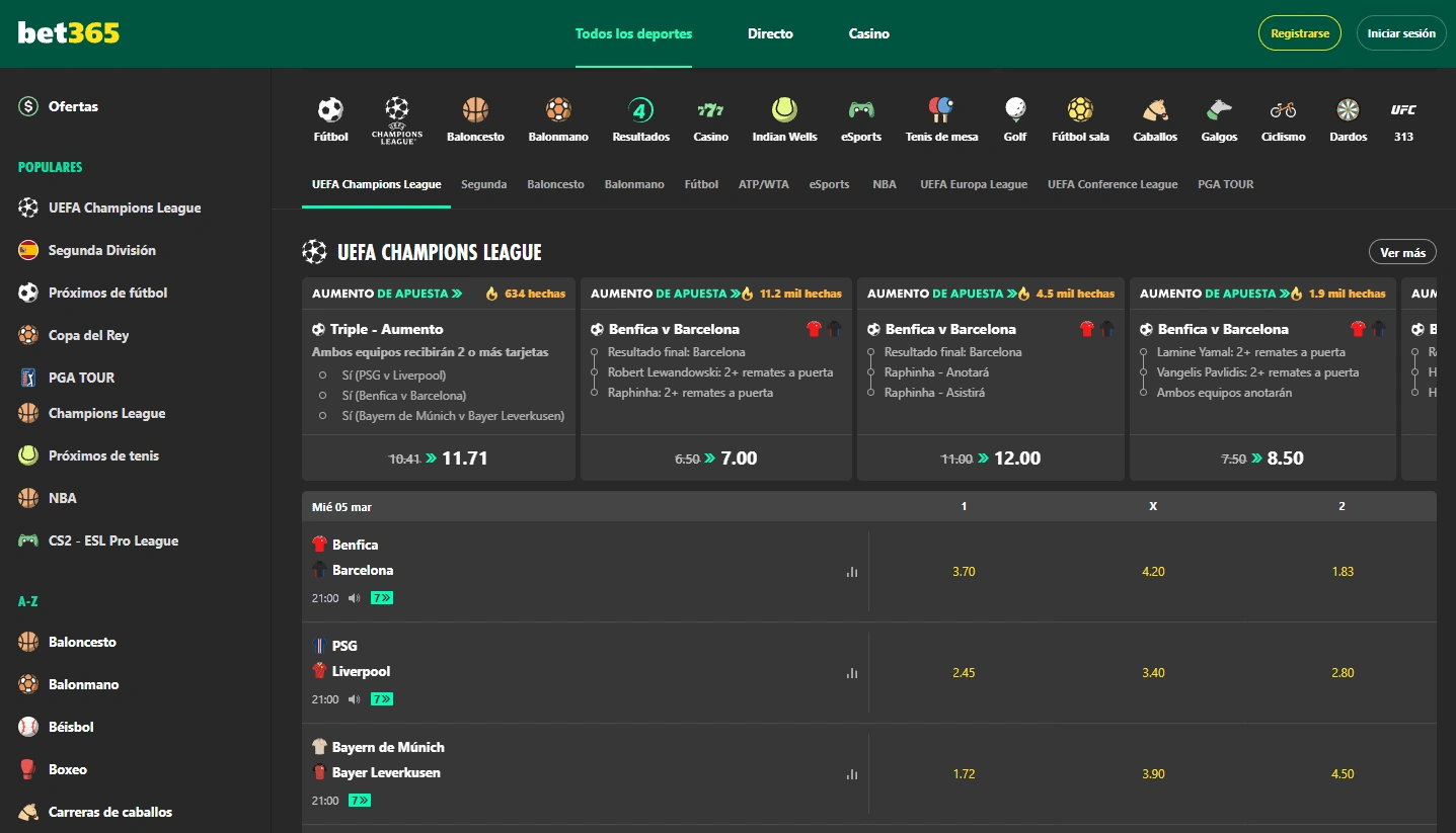 Registro e inicio de sesión en Bet365 casino