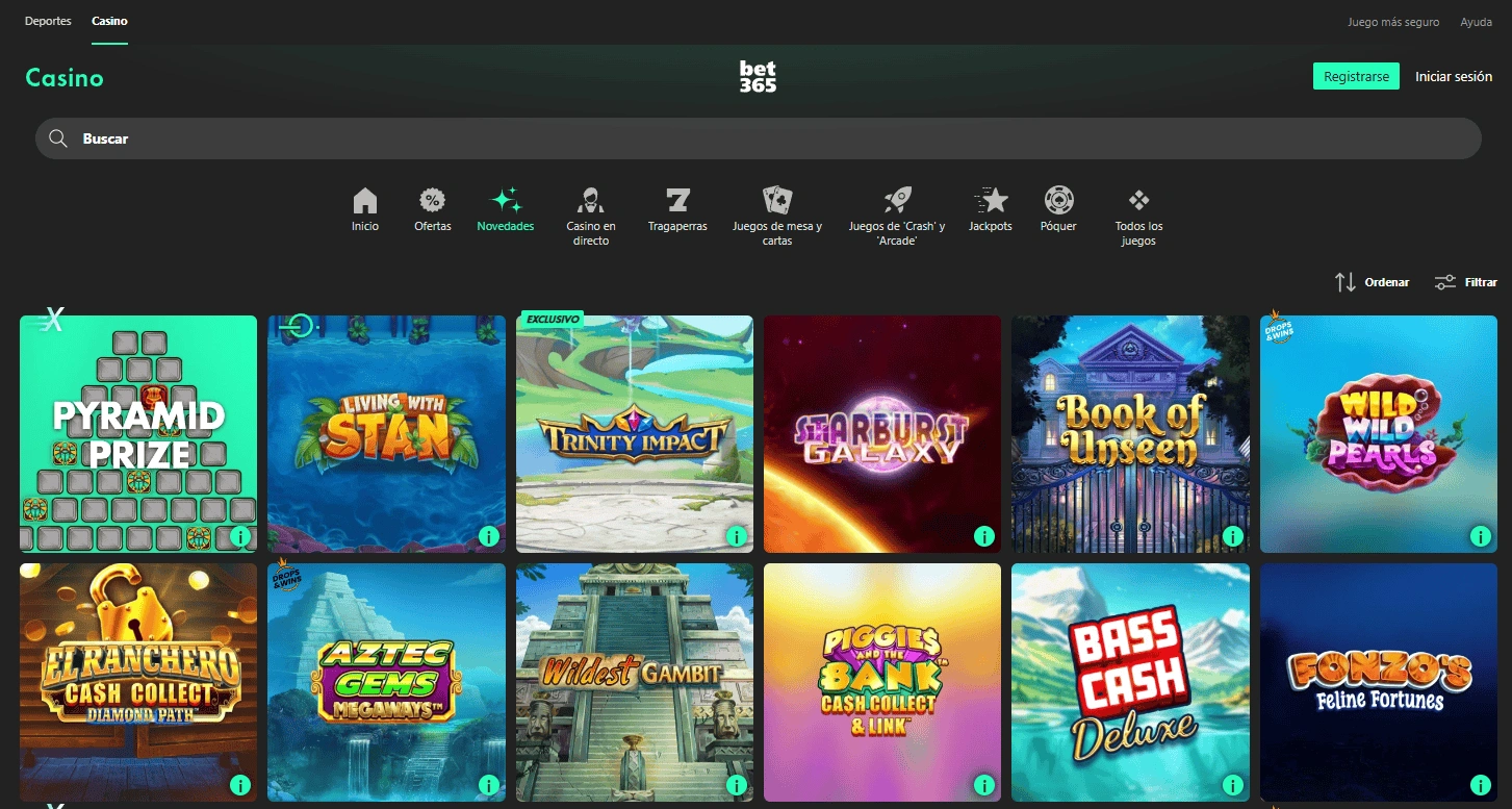Juegos y apuestas en Bet365 casino México
