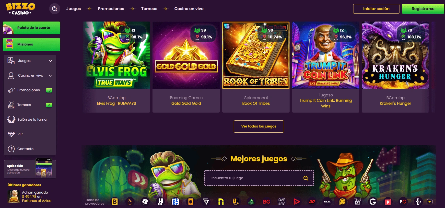 Juegos disponibles en Bizzo casino