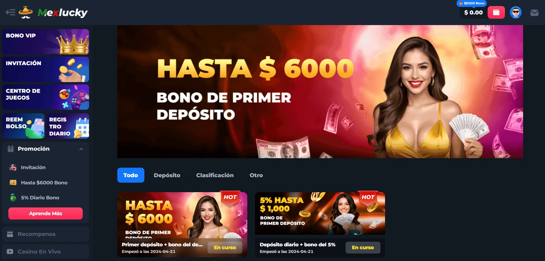 Bonos y promociones en MexLucky
