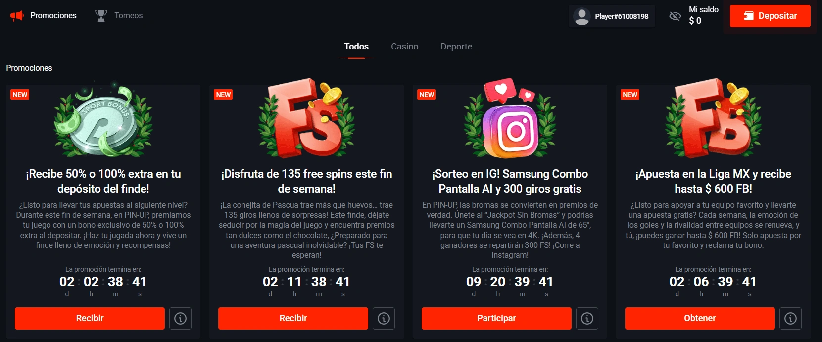 Bonos y promociones para jugadores de Pin Up casino