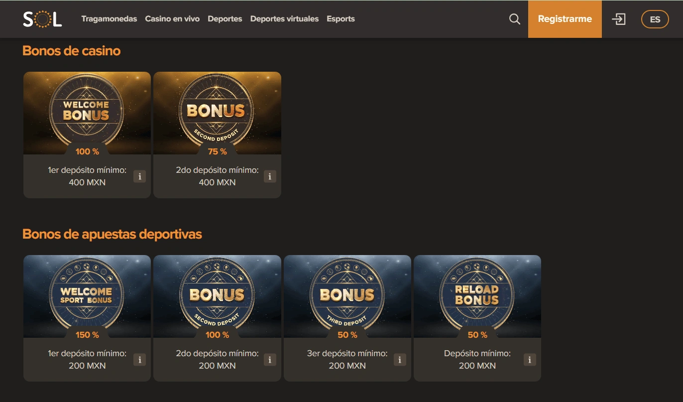 Bonos y Promociones en SOL casino