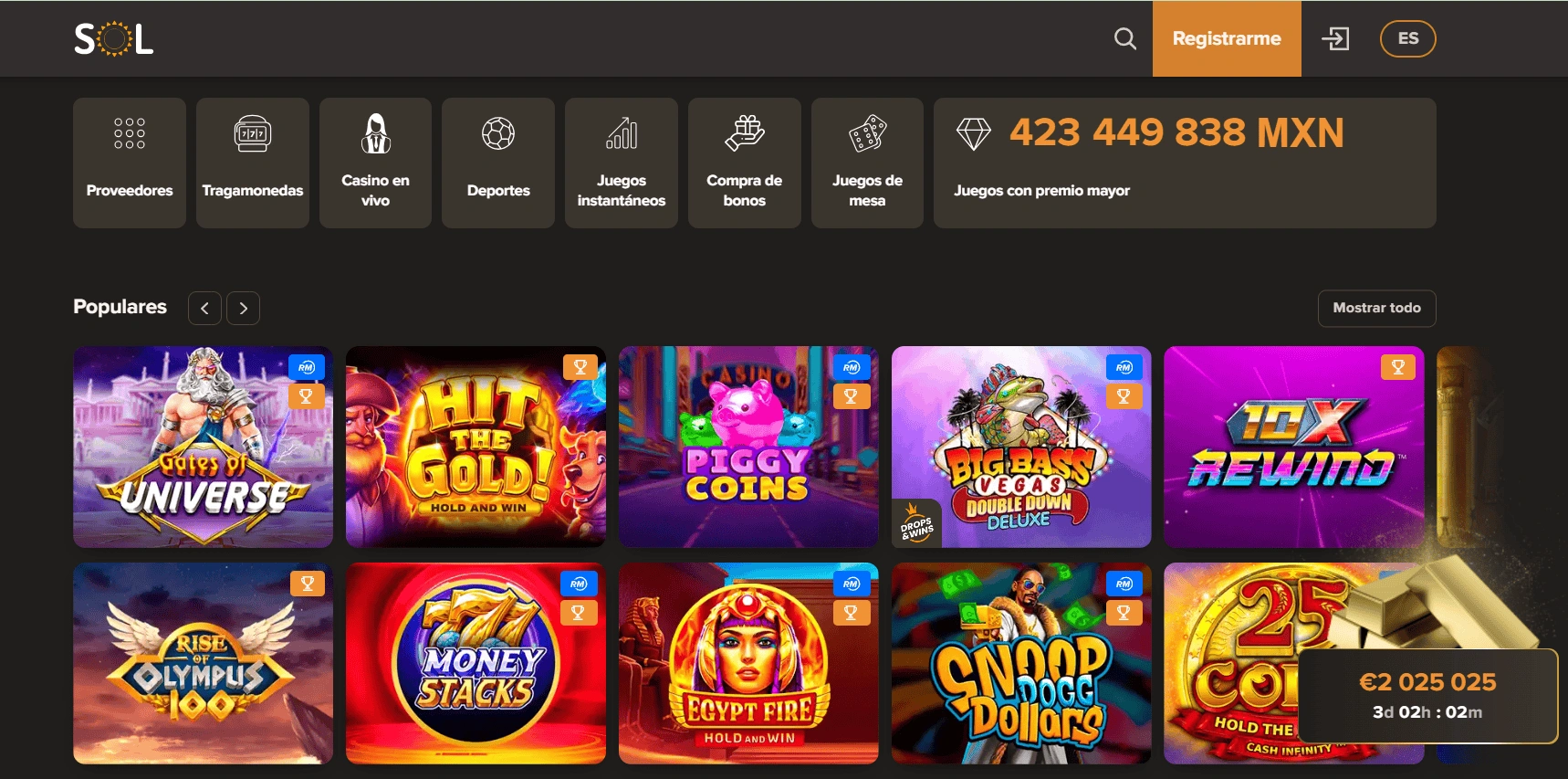 Juegos en SOL casino