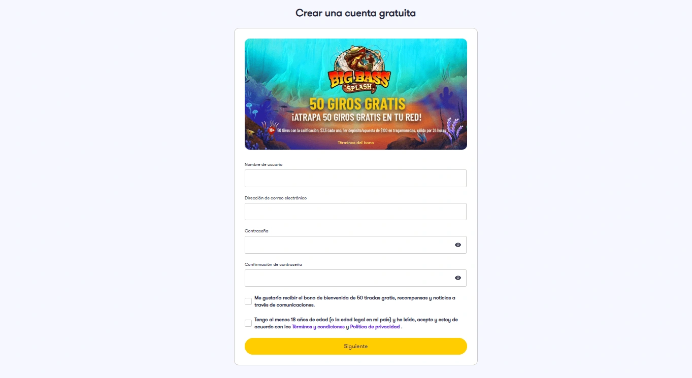 Registro e inicio de sesión en Space casino